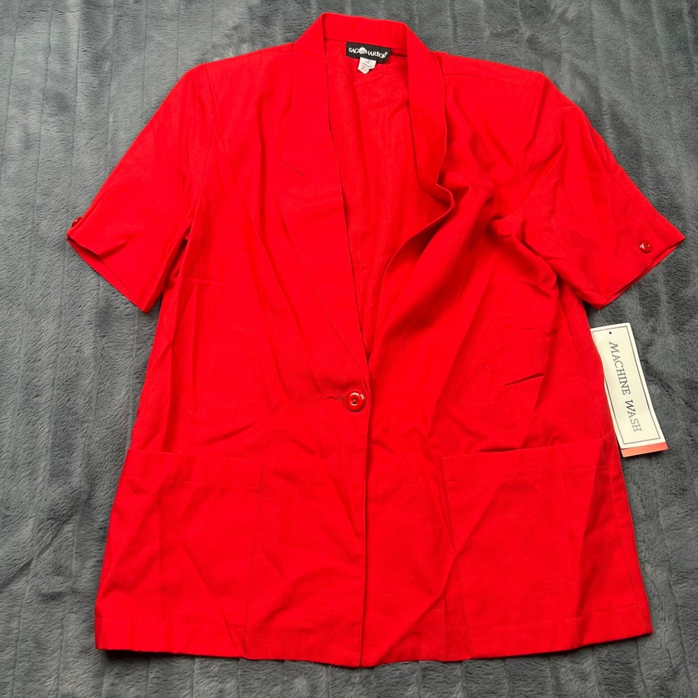 Sag Harbor Red Short Sleeve Blazer Single Button Jacket S93302 Womens 14